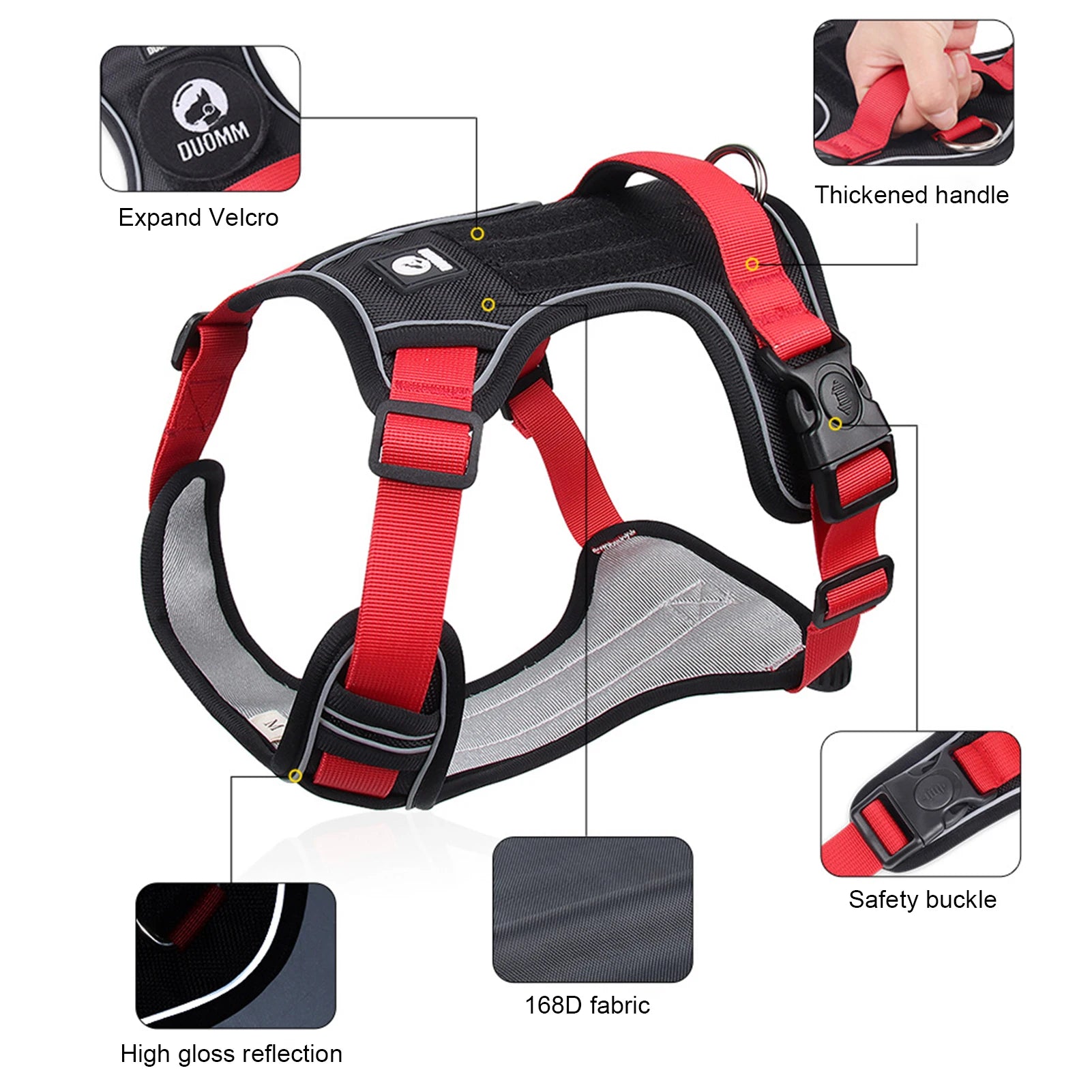 Red Adjustable Tactical Dog Harness with a Handle No Pull - TrendyPet's Zone