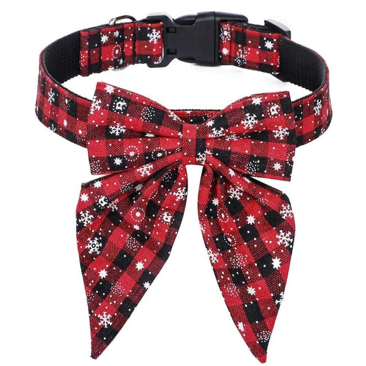 Red Black Christmas Snowflake Pet Collar Holiday Bow Design - TrendyPet's Zone