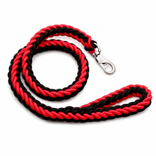 Red and black nylon dog leash with double row adjustable collar for medium and large dogs, durable and strong from TrendyPet's Zone.