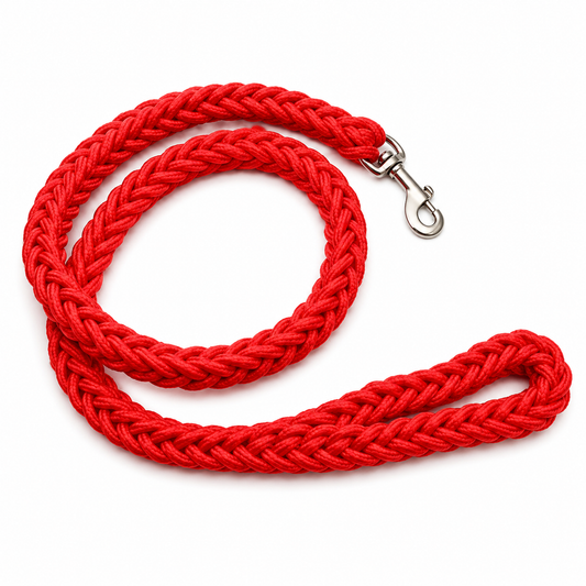 Red super strong coarse nylon dog leash with double-row adjustable collar for medium to large dogs, by TrendyPet's Zone.