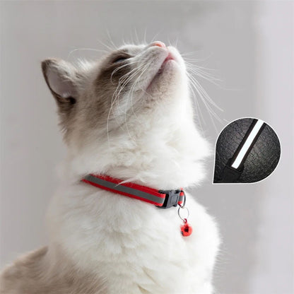 Red reflective LED cat collar with bell, adjustable nylon safety breakaway design for cats and kittens by TrendyPet's Zone.