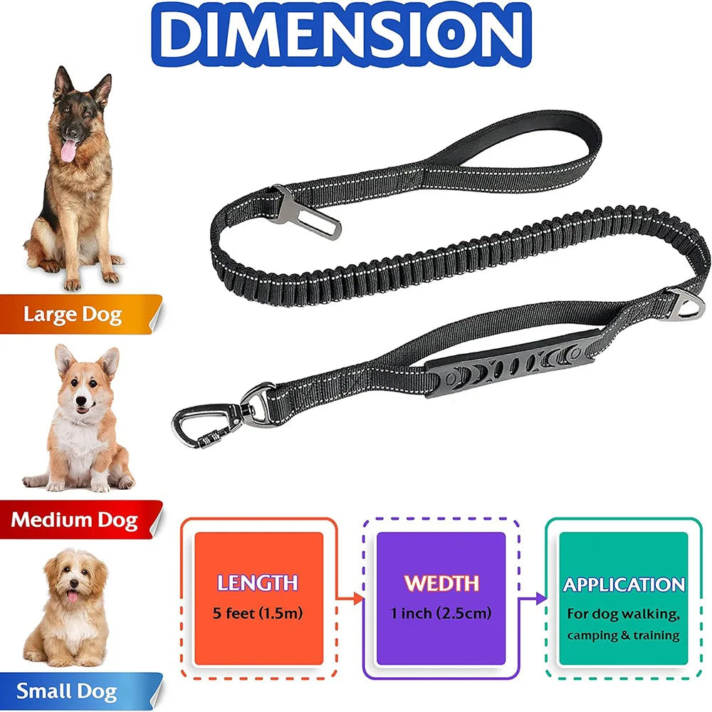 Dark Blue Reflective Shock-Absorbing Dog Leash with Car Safety Buckle TrendyPet's Zone