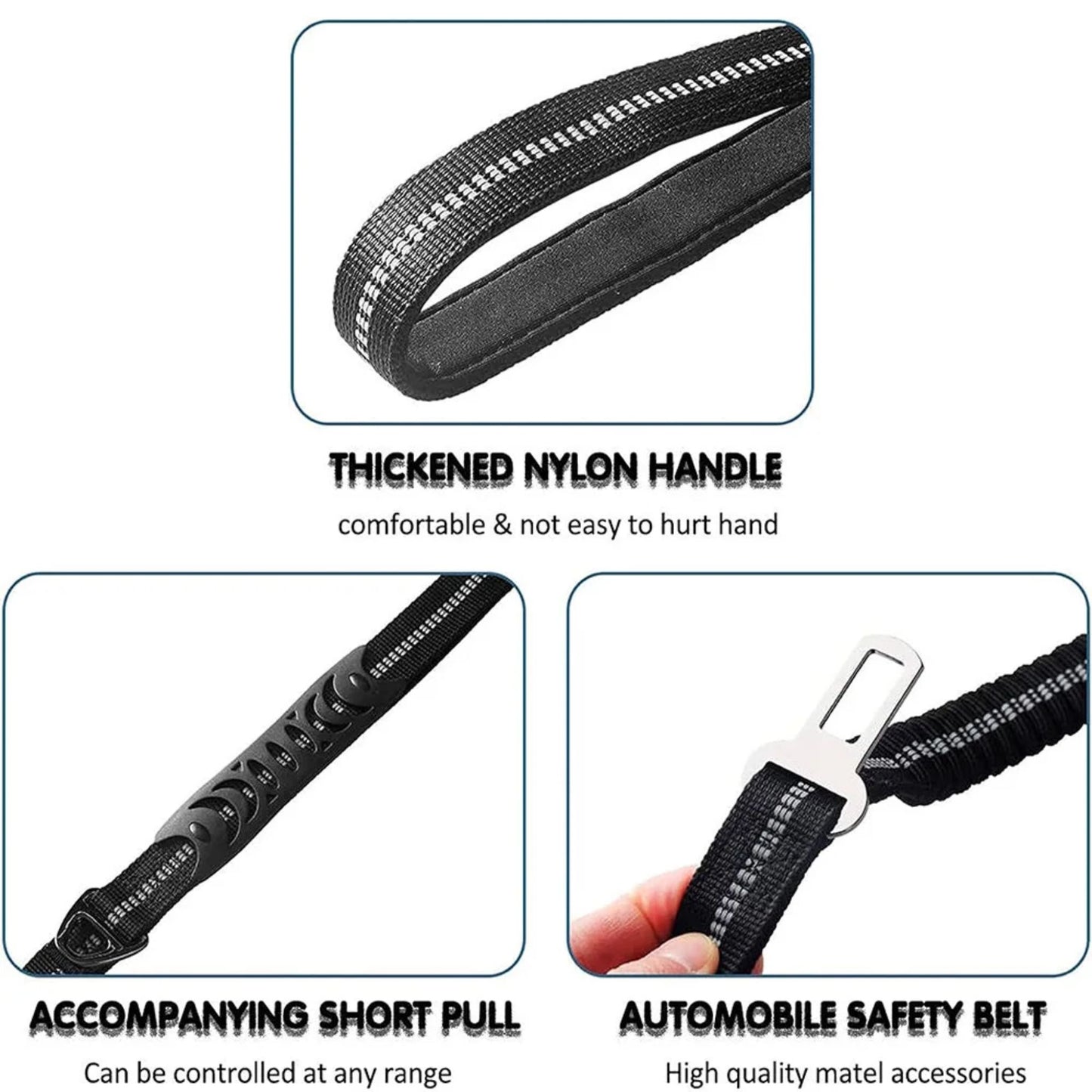 Dark Blue Reflective Shock-Absorbing Dog Leash with Car Safety Buckle TrendyPet's Zone