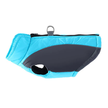 TrendyPet's Zone blue reflective winter jacket, windproof dog coat and vest viewed from the side