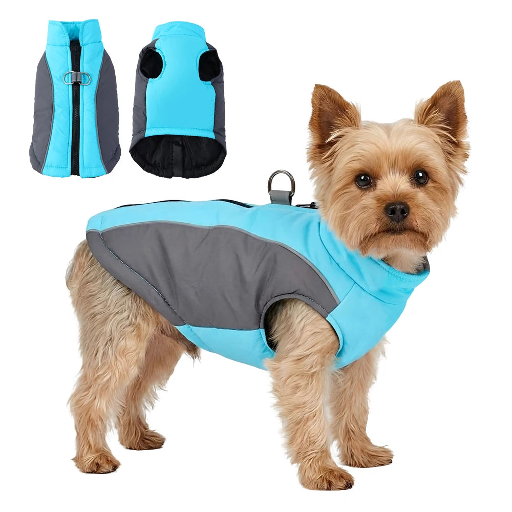TrendyPet's Zone blue reflective winter jacket windproof dog coat vest with warm padded design