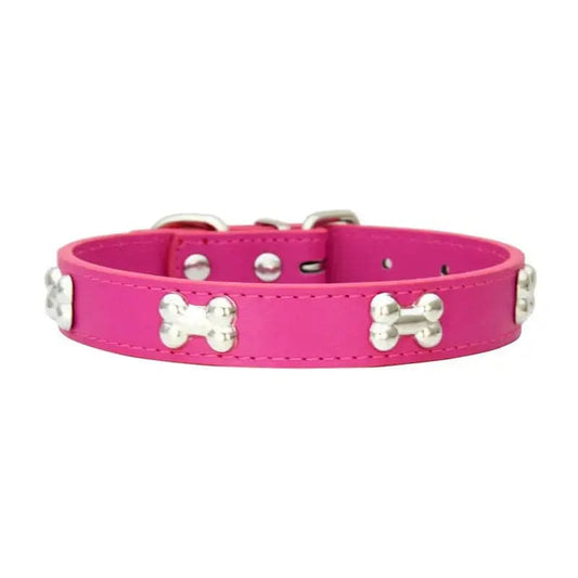 Rose Red Pet Dog Collar Bone Leather Durable Pet Supplies Accessories Neck Strap Collar for Dog Puppy Pug Collars for Small Large Dogs - TrendyPet's Zone