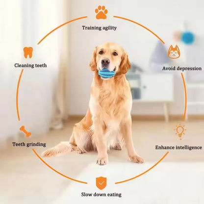 Red rubber dog ball toy from TrendyPet's Zone, interactive treat toy with elasticity and tooth cleaning features for small and large dogs.