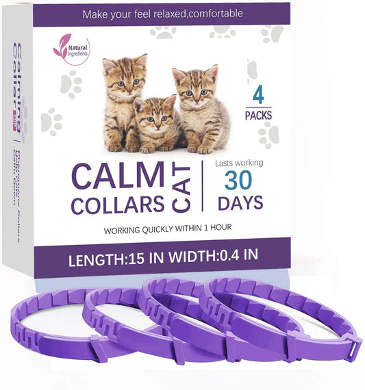 Purple Cat Calming Collar 4Packs/30Days Relieve Anxiety Protection Retractable Collars For Kitten to Large Cats