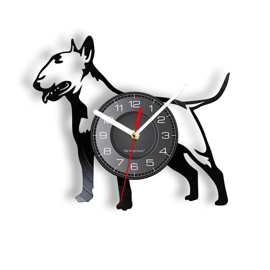 Bullterrier Vinyl Record (WITHOUT LED) Silent Wall Clock Dog Spiral Timepiece Puppy Doggie Pet Wall Gift