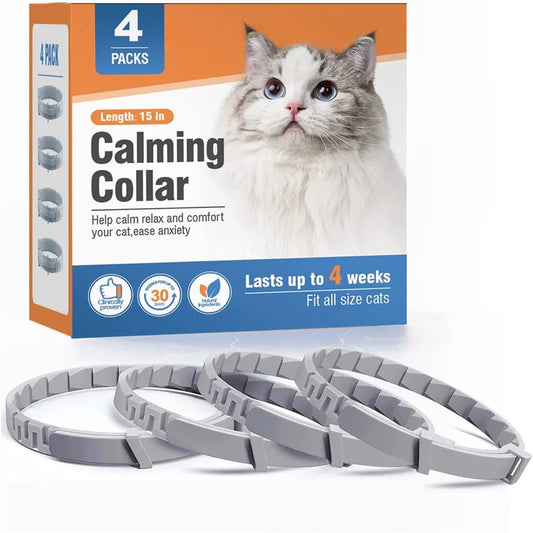 Grey Cat Calming Collar 4Packs/30Days Relieve Anxiety Protection Retractable Collars For Kitten to Large Cats