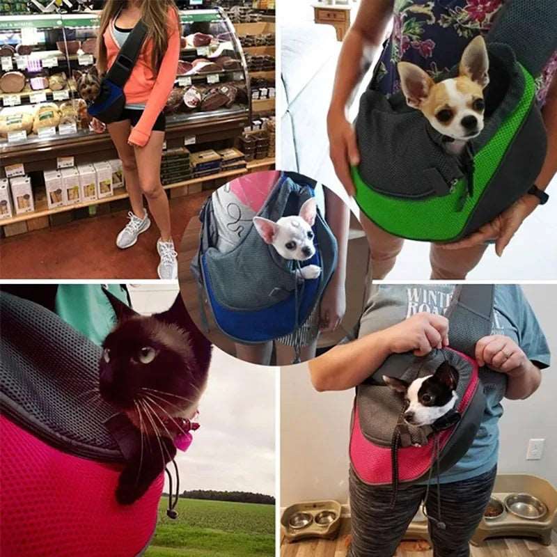 Green Carrier Outdoor Travel Dog Puppy Cat Kitten Shoulder Bag Mesh Oxford Single Comfort Sling Handbag Tote Pouch