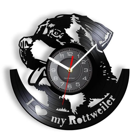 I Love My Rottweiler Rottie Love Home Art Decor Wall Clock (WITHOUT LED) Dog Breed Rottweiler Vinyl Record Wall Clock