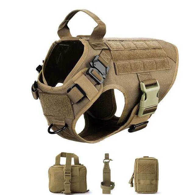 Sand Khaki Durable Nylon Tactical Dog Harness Collar Leash Set - TrendyPet's Zone