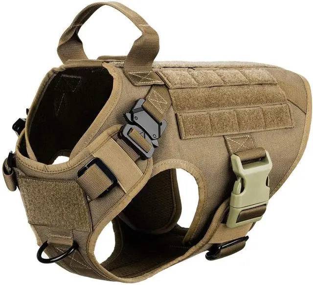 Sand Khaki Durable Nylon Tactical Dog Harness Collar Leash Set - TrendyPet's Zone