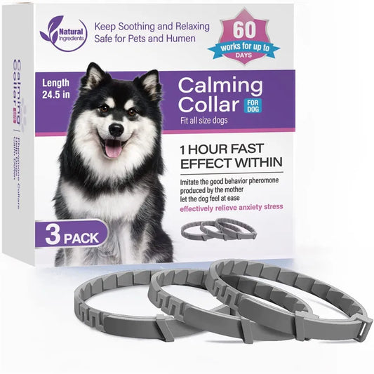 Grey Dog Calming Collar 3Packs/60Days Relieve Anxiety Protection Retractable Collars For Puppy to Large Dogs
