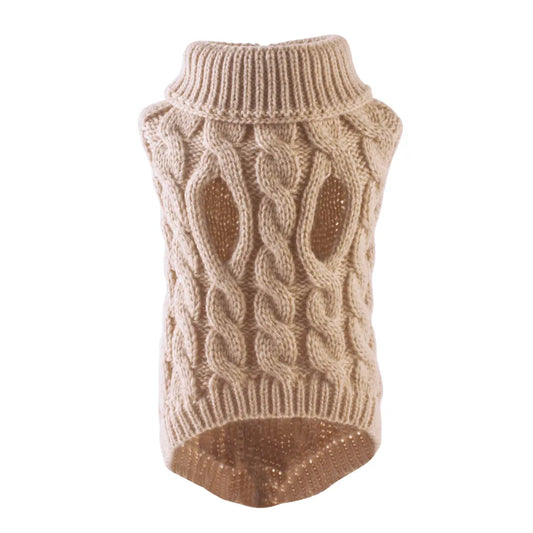 Beige Dog Cat Sweaters for Winter Warm Clothes Turtleneck Knitted Vest Coat