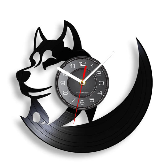 Pet Art Siberian Husky Vinyl Record Wall Clock (WITHOUT LED) Arctic Home Decor Gift for Dog Lovers