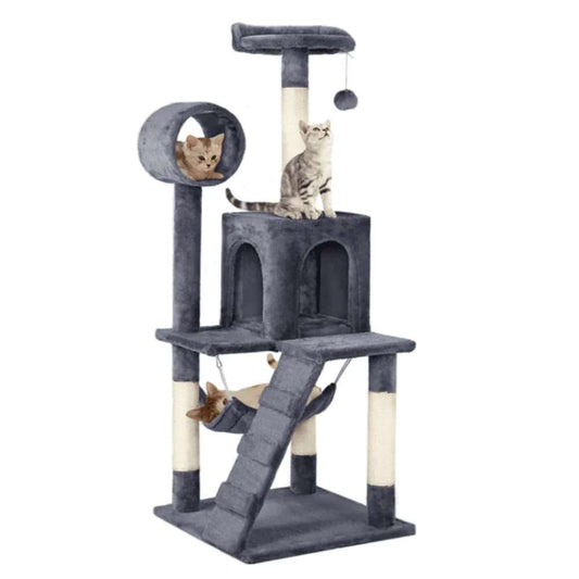 51" Dark Gray Cat Tree with Hammock and Scratching Post Tower House Scratcher