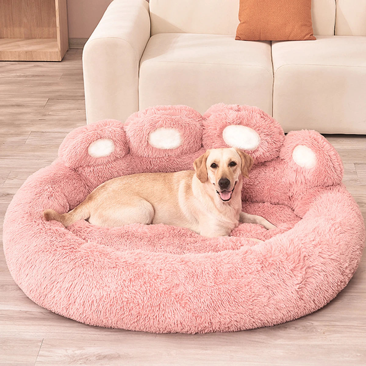 Pink Dog Bed Mat Round Large Pet House Long Plush Deep Sleeping Warm Bear Paw Shape Super Soft Cushion Calm Beds High Quality TrendyPet's Zone