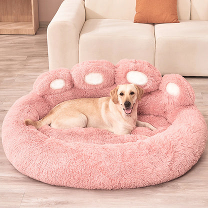 Pink Dog Bed Mat Round Large Pet House Long Plush Deep Sleeping Warm Bear Paw Shape Super Soft Cushion Calm Beds High Quality TrendyPet's Zone