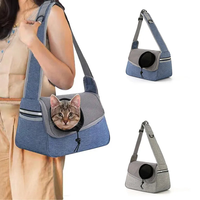 Blue Portable Bag Pet Crossbody Bag Dog Cat One Shoulder Carrier Breathable Mesh Puppy Kitten Handbag