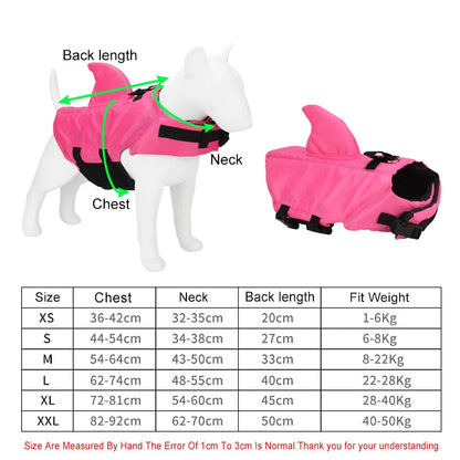 Pink Shark Swim Safety Vest for dogs, stylish dog life jacket from TrendyPet's Zone, fits all sizes and breeds.