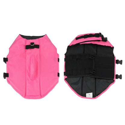 Pink shark-shaped dog swim safety vest by TrendyPet's Zone, stylish life jacket for all dog sizes and breeds, with adjustable straps.