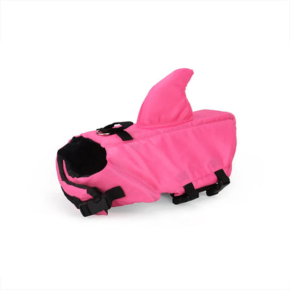 Pink Shark swim safety vest for dogs, stylish life jacket by TrendyPet's Zone, suitable for all sizes and breeds, with shark design.