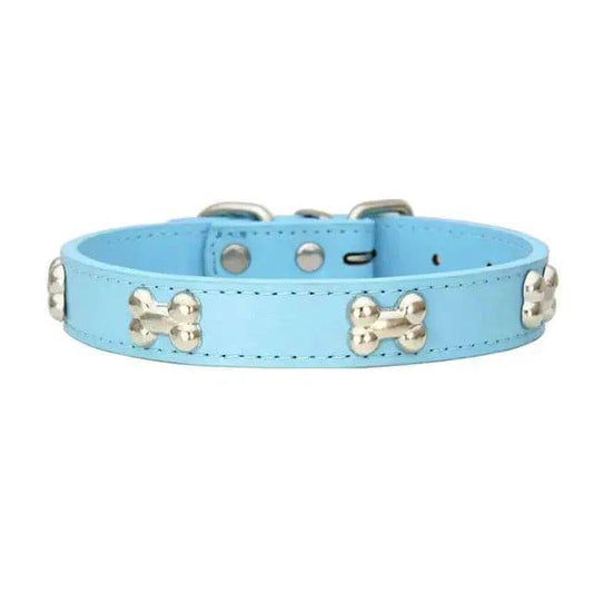 Sky Blue Pet Dog Collar Bone Leather Durable Pet Supplies Accessories Neck Strap Collar for Dog Puppy Pug Collars for Small Large Dogs - TrendyPet's Zone