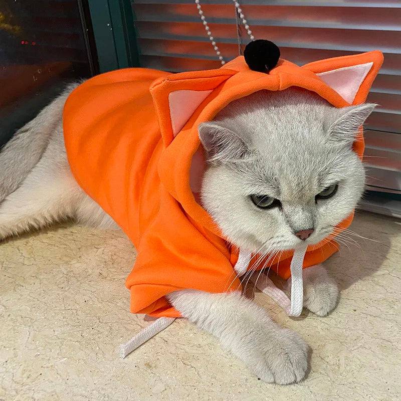 Solid Orange Color Bear Ears Two-legged Sweatshirt for Pets - TrendyPet's Zone