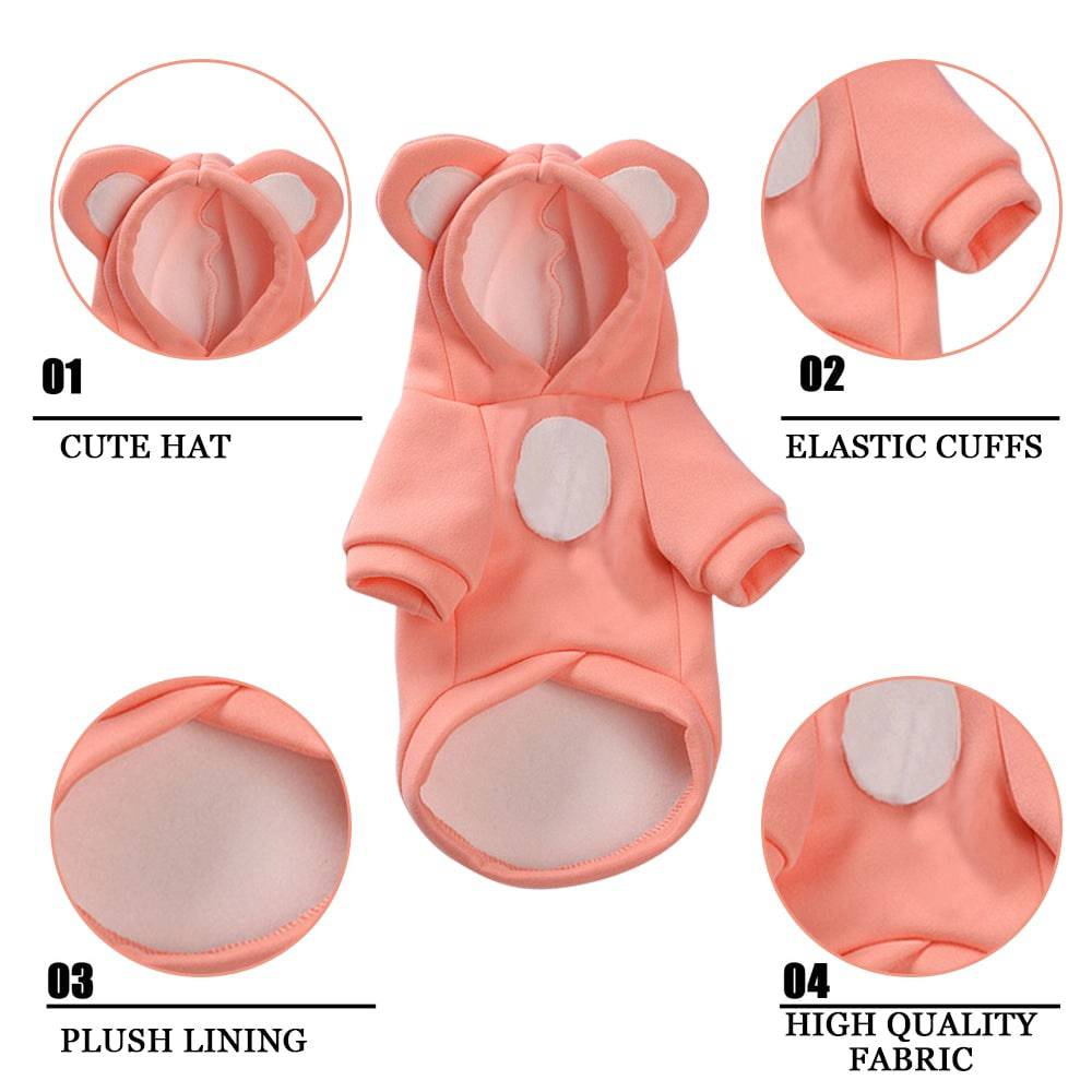 Solid Pink Color Bear Ears Two-legged Sweatshirt for Pets - TrendyPet's Zone