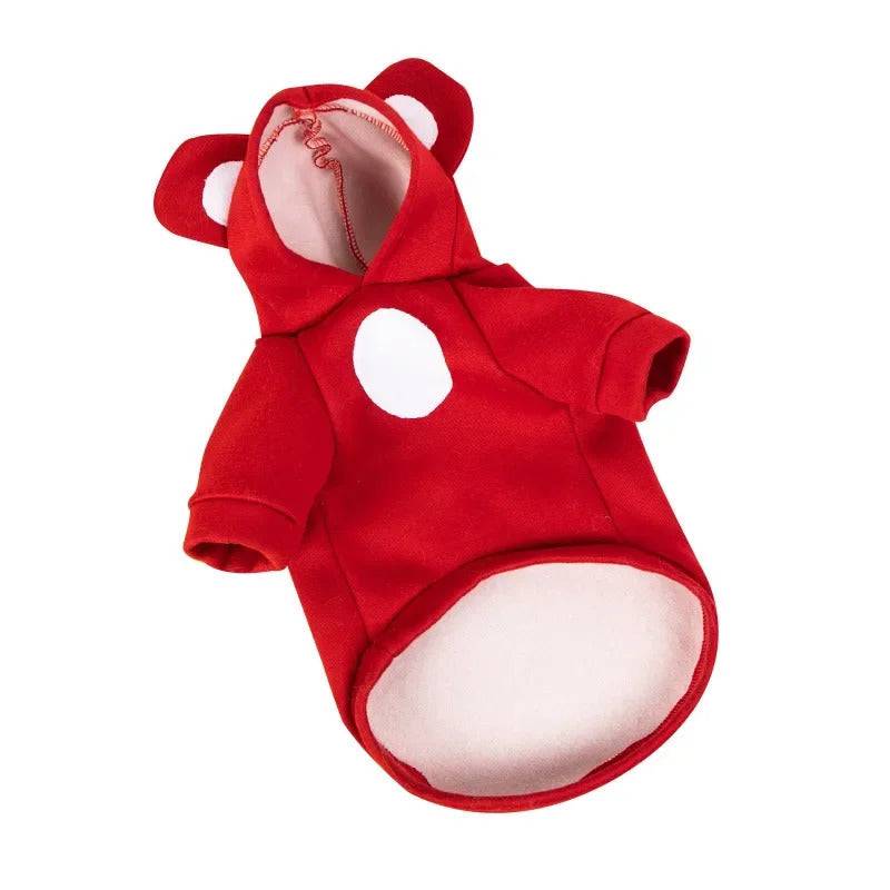 Solid Red Color Bear Ears Two-legged Sweatshirt for Pets - TrendyPet's Zone