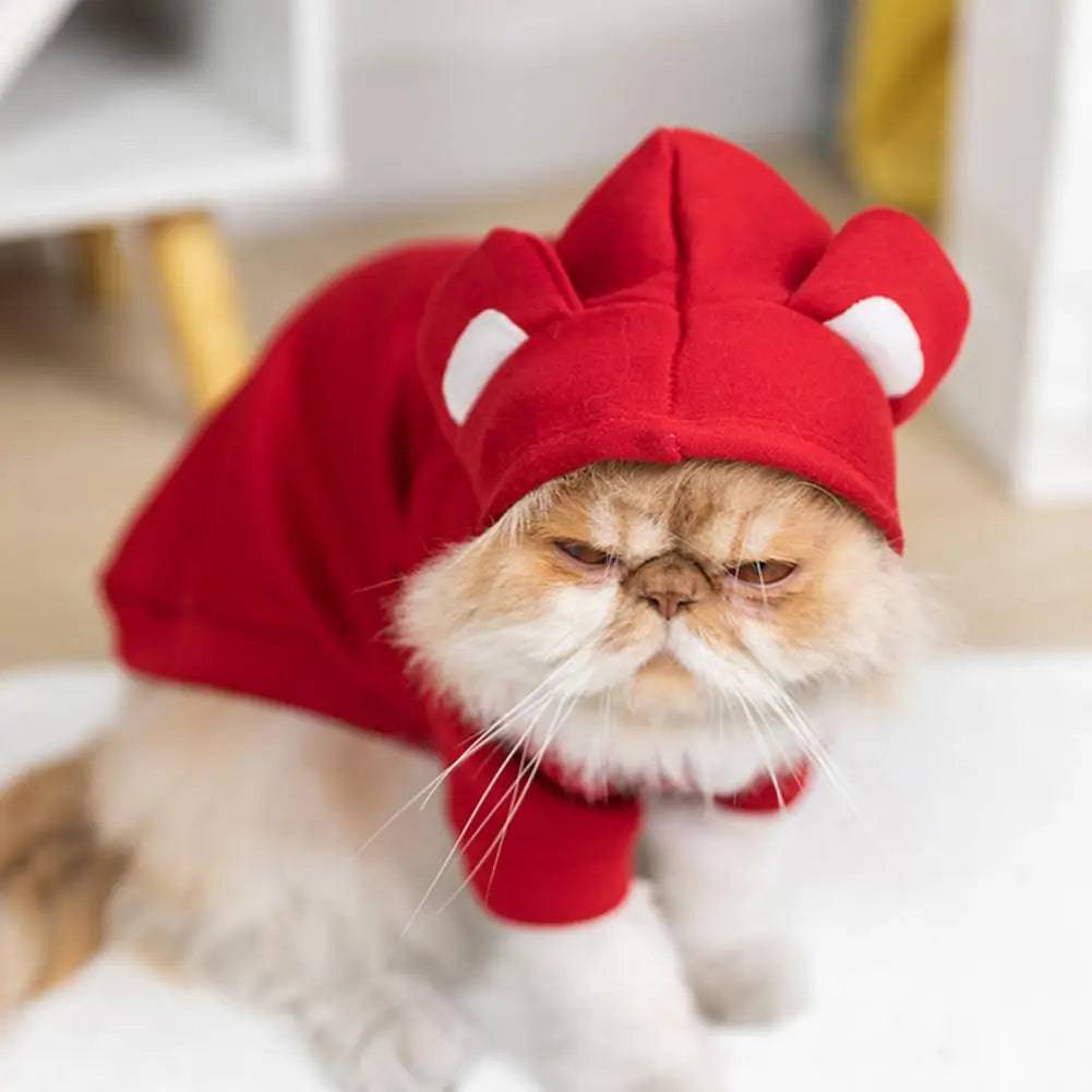 Solid Red Color Bear Ears Two-legged Sweatshirt for Pets - TrendyPet's Zone