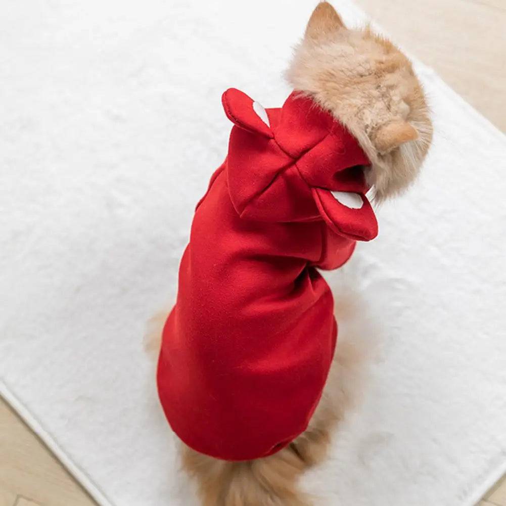 Solid Red Color Bear Ears Two-legged Sweatshirt for Pets - TrendyPet's Zone
