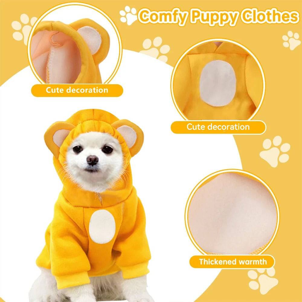 Solid Yellow Color Bear Ears Two-legged Sweatshirt for Pets - TrendyPet's Zone