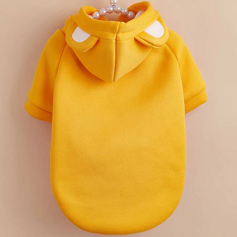Solid Yellow Color Bear Ears Two-legged Sweatshirt for Pets - TrendyPet's Zone