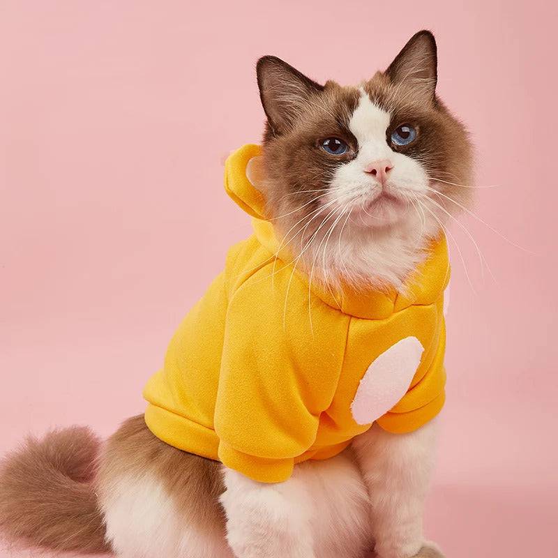Solid Yellow Color Bear Ears Two-legged Sweatshirt for Pets - TrendyPet's Zone