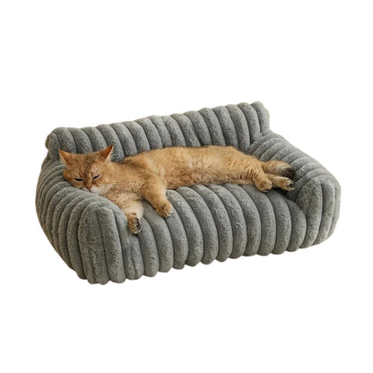 Beige Cat Sofa Bed – Soft Polyester Striped Pet Bed, Breathable All-Season Cozy Couch for Small to Medium Cats TrendyPet's Zone