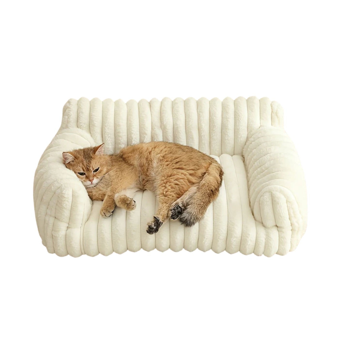 Beige Cat Sofa Bed – Soft Polyester Striped Pet Bed, Breathable All-Season Cozy Couch for Small to Medium Cats TrendyPet's Zone