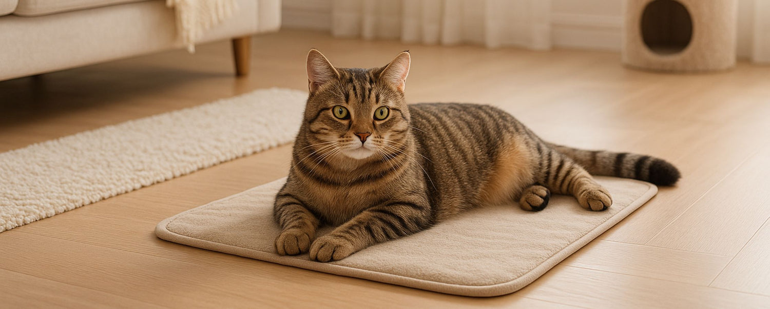 Cat lying on a mat in a cozy living room TrendyPet's Zone