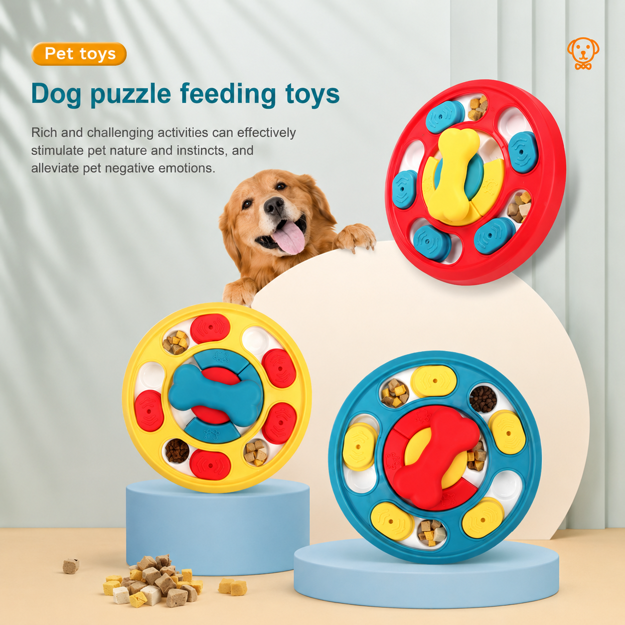 TrendyPet's Zone puzzle feeder for dogs and cats, featuring a slow food bowl, training toy, and leakage tray for mental stimulation.