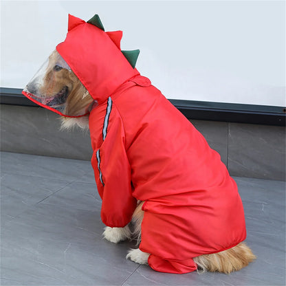 TrendyPet's Zone waterproof dog rain jacket with hood and reflective details, designed to keep pets dry in rainy weather.