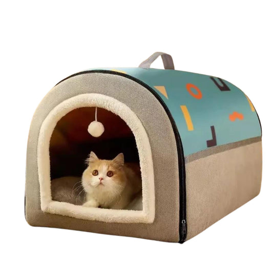 Blue Gray Breathable Warm Plush Pet Bed House Washable Soft Cat Kitten Cushion Kennel for Small Medium Pet Supplies