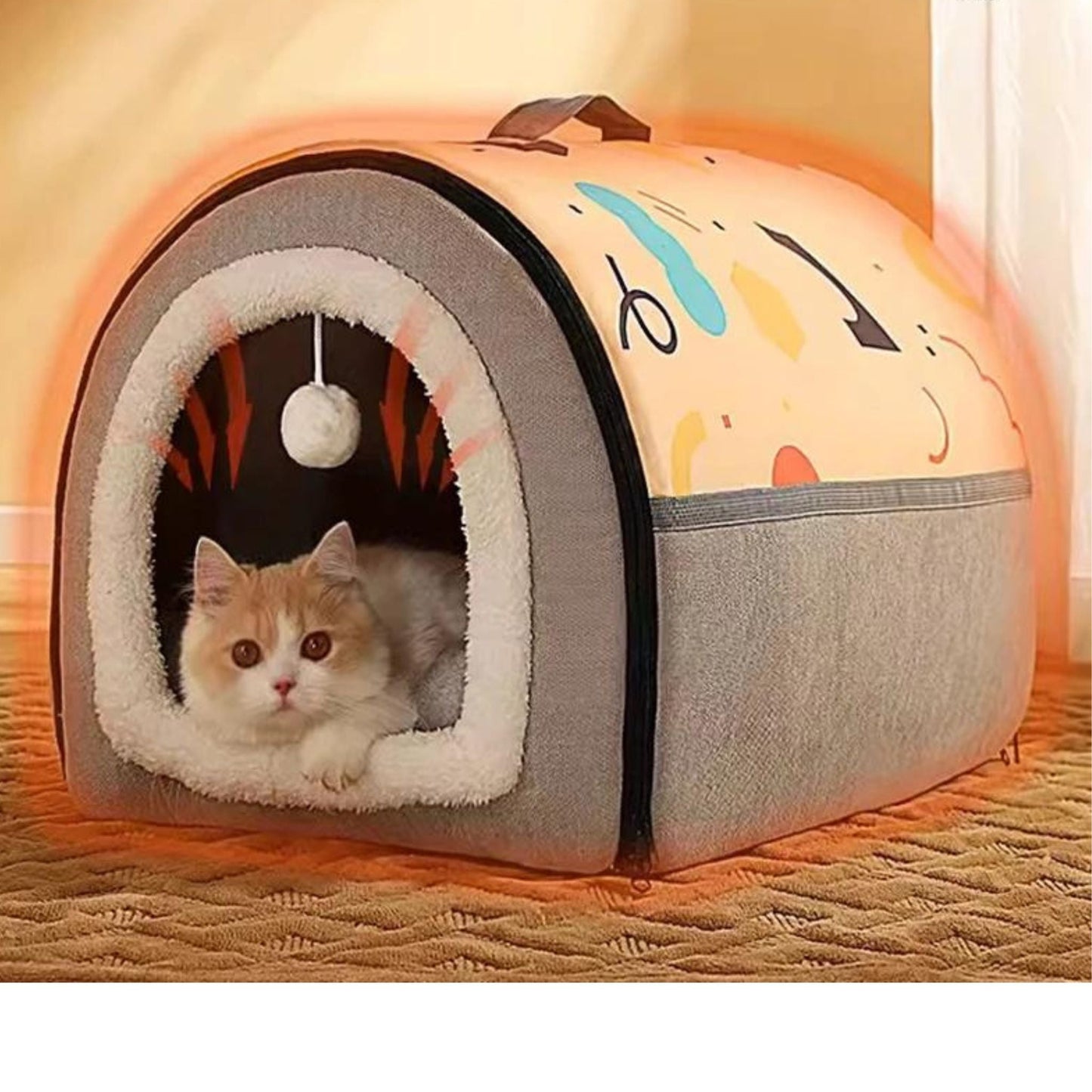Orange Gray Breathable Warm Plush Pet Bed House Washable Soft Cat Kitten Cushion Kennel for Small Medium Pet Supplies