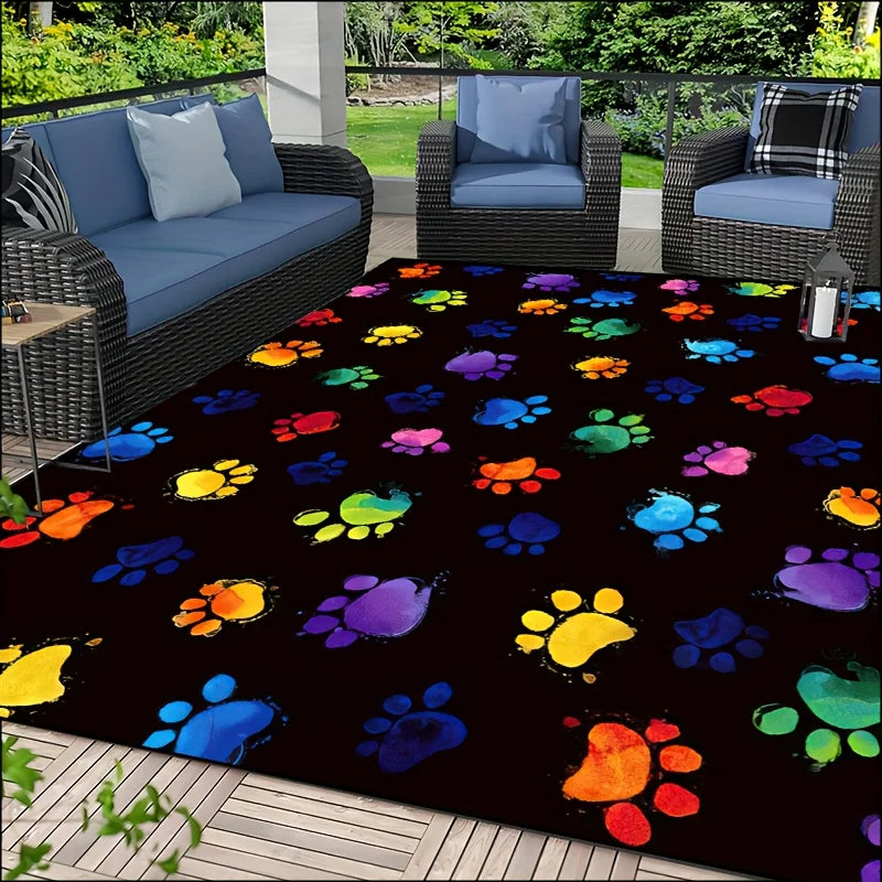 Vibrant Dog Paw Print Area Rug Colorful, Non-Slip & Machine Washable Pet Mat for Living Room, Bedroom, Nursery TrendyPet's Zone