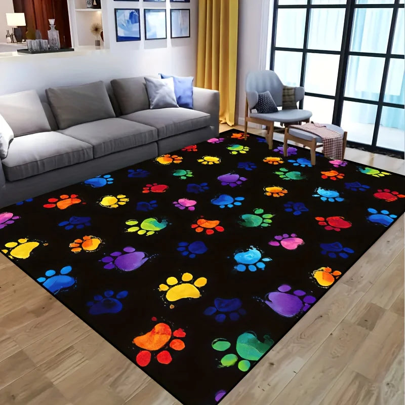Vibrant Dog Paw Print Area Rug Colorful, Non-Slip & Machine Washable Pet Mat for Living Room, Bedroom, Nursery TrendyPet's Zone