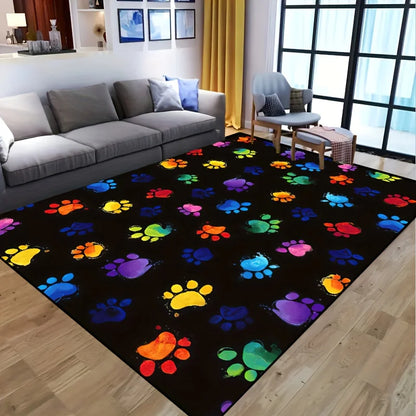 Vibrant Dog Paw Print Area Rug Colorful, Non-Slip & Machine Washable Pet Mat for Living Room, Bedroom, Nursery TrendyPet's Zone