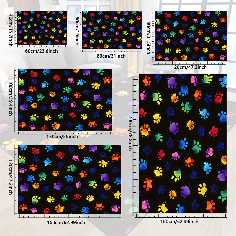 Vibrant Dog Paw Print Area Rug Colorful, Non-Slip & Machine Washable Pet Mat for Living Room, Bedroom, Nursery TrendyPet's Zone