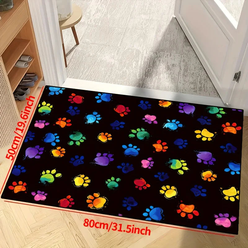 Vibrant Dog Paw Print Area Rug Colorful, Non-Slip & Machine Washable Pet Mat for Living Room, Bedroom, Nursery TrendyPet's Zone