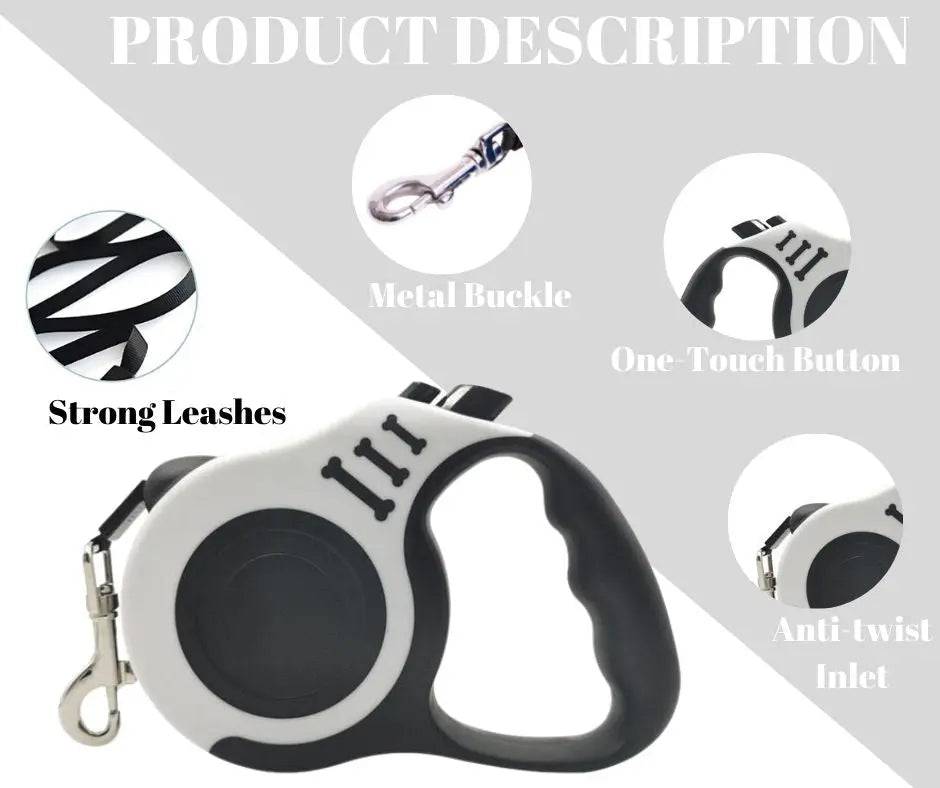 White Dog Leash 3m 5m Durable Leash Automatic Retractable Nylon Cat Lead Extension Puppy Walking Running Lead Roulette For Dog - TrendyPet's Zone
